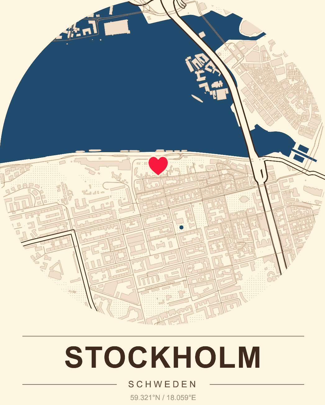 Heart-shaped custom memory map poster.